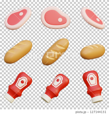 meat baguette bread ketchup 3D Icon Set 127144131