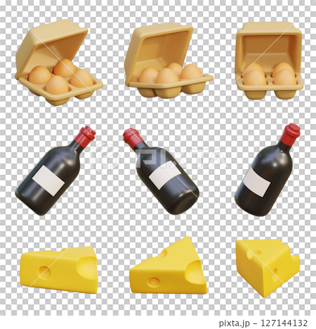 eggs alcohol wine cheese 3D Icon Set 127144132
