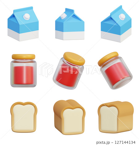 Milk Strawberry Jam Bread 3D Icon Set 127144134