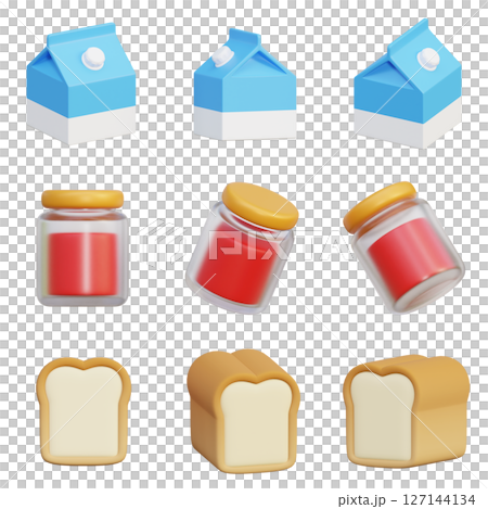 Milk Strawberry Jam Bread 3D Icon Set 127144134