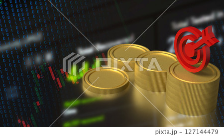 The Gold coins and red target for Business concept 3d Rendering. The Gold coins and red target for Business concept 3d Rendering. 127144479