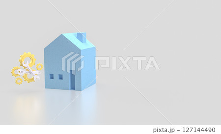 The Blue House and Gear for fix or repair concept 3d Rendering. The Blue House and Gear for fix or repair concept 3d Rendering. 127144490