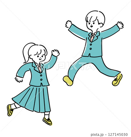 面白いポーズの高校生の男女 線画のゆるかわいいイラスト 面白いポーズの高校生の男女 線画のゆるかわいいイラスト 127145030