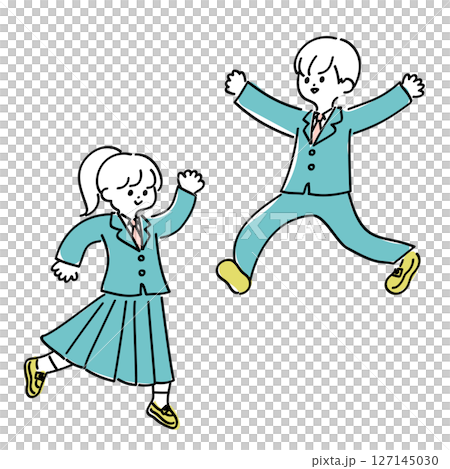 面白いポーズの高校生の男女 線画のゆるかわいいイラスト 面白いポーズの高校生の男女 線画のゆるかわいいイラスト 127145030