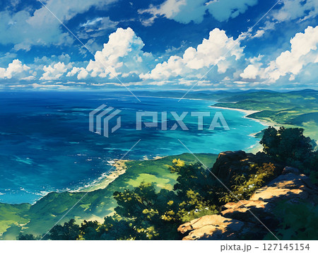 南国の海と島の背景　AI画像 127145154