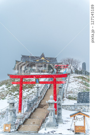 「青森県」ウミネコ繁殖地　蕪島神社の冬景色　八戸市 127145189
