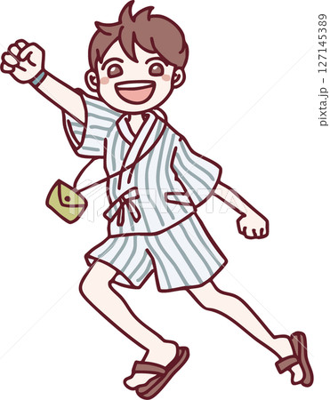 甚平を着て張り切っている男の子のイラスト 127145389