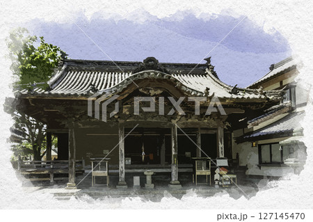 水彩画風　四国八十八箇所13番　大日寺　本堂　徳島県徳島市 127145470