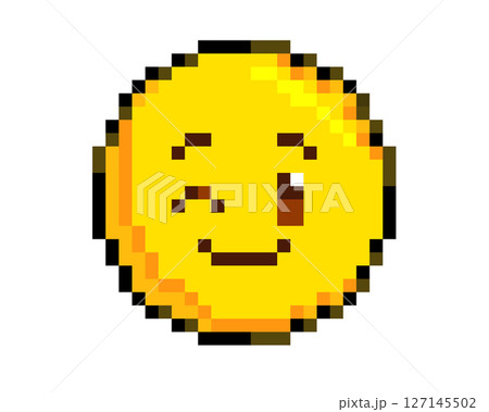 8 bits pixel art yellow smiley face and single wink flat icon 127145502
