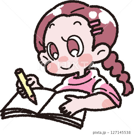 ノートと鉛筆を持つ女の子のイラスト 127145538