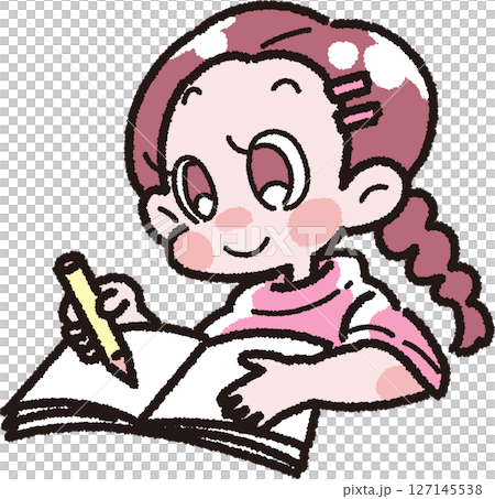 ノートと鉛筆を持つ女の子のイラスト 127145538