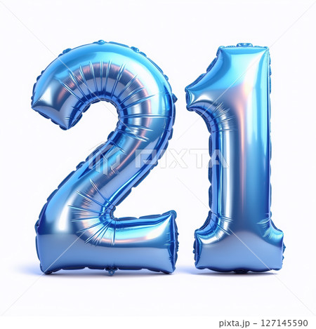 Blue balloon number twenty-one on white background. 127145590