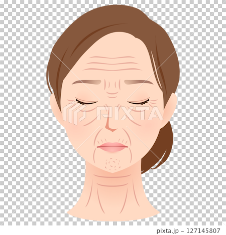 A woman's face with wrinkles, types of wrinkles, beauty 127145807