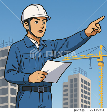 建設現場で指示を出す熱血作業員 127145981
