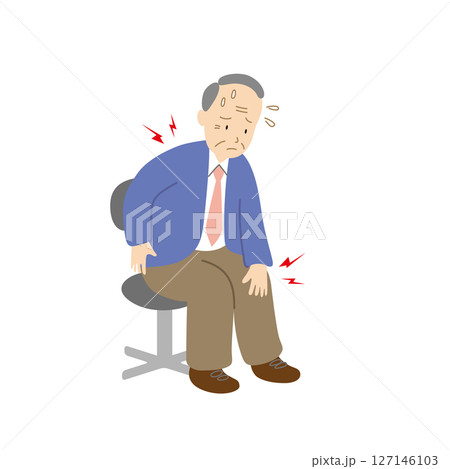 肩腰膝に痛みで困るシニア男性 127146103