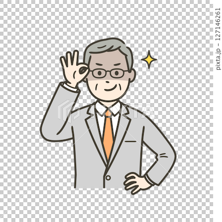 An elderly male businessman raising his glasses and grinning slyly 127146261