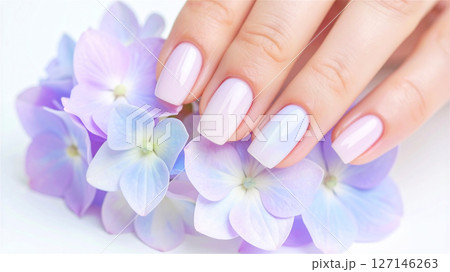あじさいのお花とペールパープルのネイル 初夏ネイル あじさいのお花とペールパープルのネイル 初夏ネイル 127146263