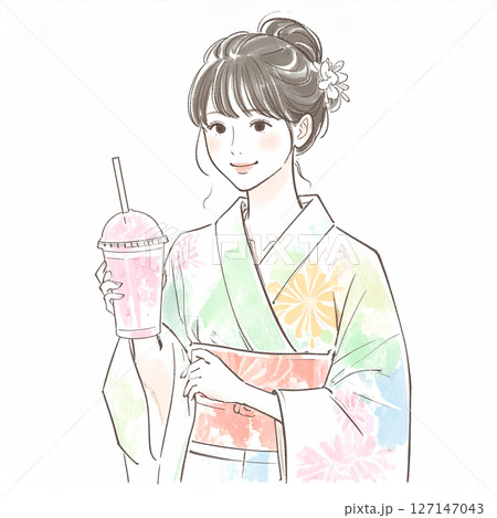 着物の女性イラスト素材 127147043