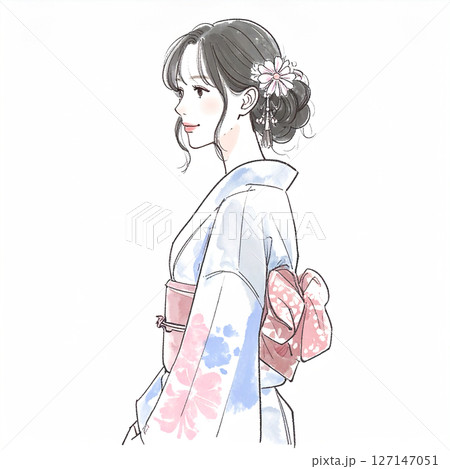 着物の女性イラスト素材 127147051