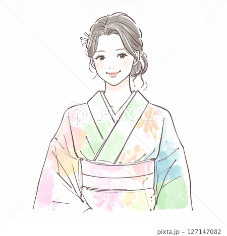 着物の女性イラスト素材 127147082