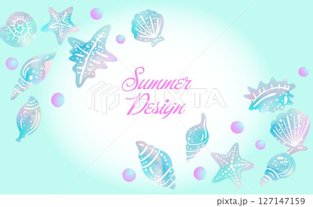 水色のおしゃれな貝殻イラスト背景 127147159