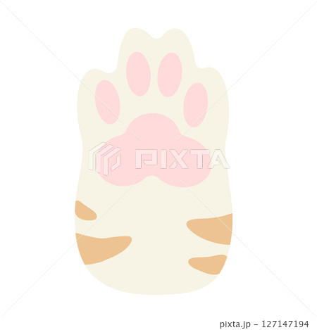 トラ縞の猫の手イラスト素材　肉球アイコン　白茶トラ　シンプル　ベクター　png 127147194