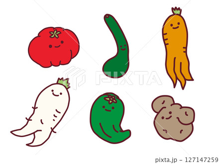 規格外の野菜たちの可愛いイラストセット 127147259
