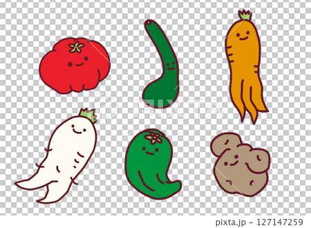 規格外の野菜たちの可愛いイラストセット 127147259