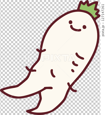 変形して規格外の可愛い大根のイラスト 127147261