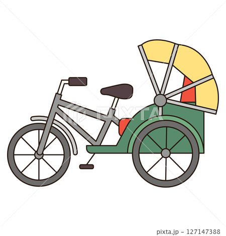 RICKSHAW illustration icon outline simple symbol isolated element transportation vehicle modern clean flat sticker decorative clipart drawing 127147388