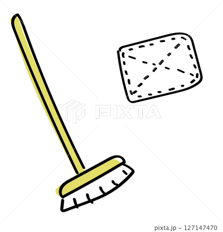 シンプルな清掃用具のイラスト　ブラシと雑巾 127147470