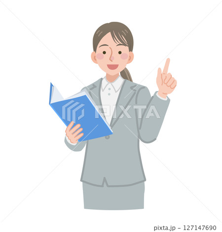ファイルを持って指差しをするビジネスウーマン 127147690