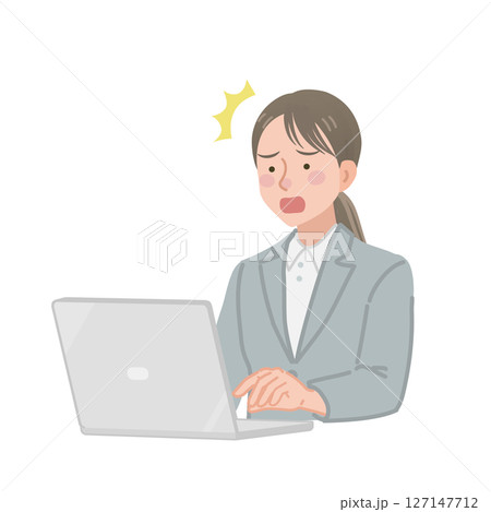 PC画面を見て驚くビジネスウーマン PC画面を見て驚くビジネスウーマン 127147712