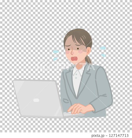 一位女商人看到電腦螢幕時驚慌失措 127147713