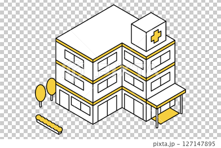 醫院的簡單線條藝術等距插圖 127147895