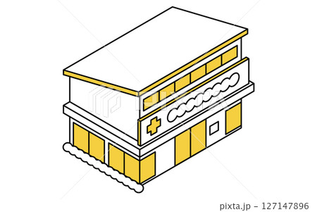 街の小さなクリニックのシンプルな線画アイソメトリックイラスト 127147896