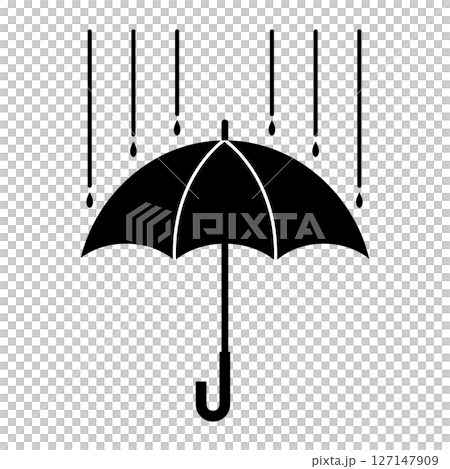 シンプルな雨と傘のシルエットイラスト 127147909