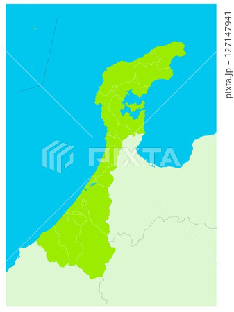 日本の都市、石川県の行政区分付きの地図（市町村など行政区分の線付き） 127147941