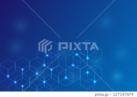 Abstract Geometric Polygon shape on blue gradient background, Digital technology cyber futuristic concept 127147974