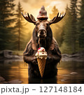 an AI Image Generator, Moose Wearing Pink Hat Enjoying Ice Cream 127148184