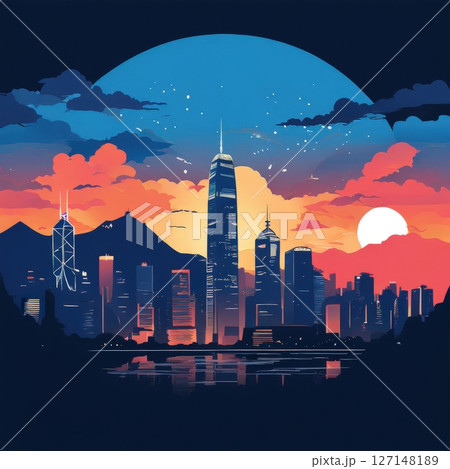 an AI Image Generator, Vibrant Cityscape at Sunset with Majestic an AI Image Generator, Vibrant Cityscape at Sunset with Majestic 127148189