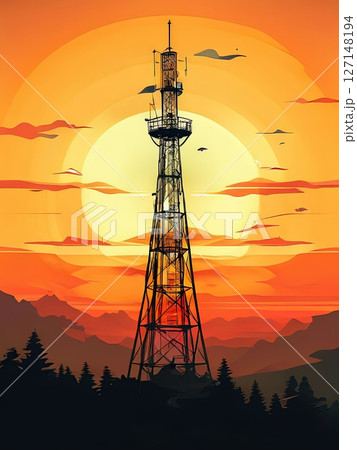 an AI Image Generator, Tall Radio Transmission Tower Surrounded an AI Image Generator, Tall Radio Transmission Tower Surrounded 127148194