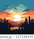 an AI Image Generator, Vibrant Cityscape at Sunset with Majestic 127148195