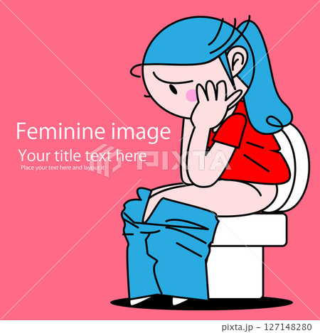 トイレに座り、便秘などの不調に苦しむ 127148280