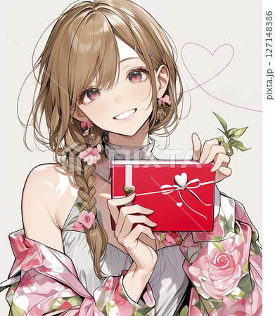 バレンタイン　プレゼントを送る女性 127148386