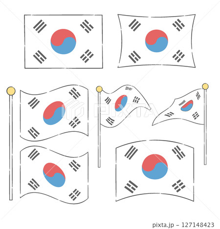 An illustration set of the national flag of korea(Taegeukgi) An illustration set of the national flag of korea(Taegeukgi) 127148423