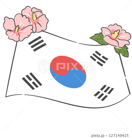 Illustration of Mugunghwa and the national flag of korea(Taegeukgi) Illustration of Mugunghwa and the national flag of korea(Taegeukgi) 127148425