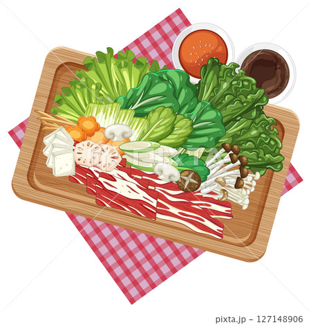 Colorful Thai Food Platter Vector Illustration 127148906