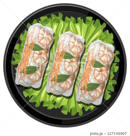 Thai Spring Rolls on Lettuce Vector Illustration Thai Spring Rolls on Lettuce Vector Illustration 127148907