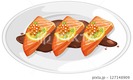 Elegant Salmon Dish Vector Illustration Elegant Salmon Dish Vector Illustration 127148909